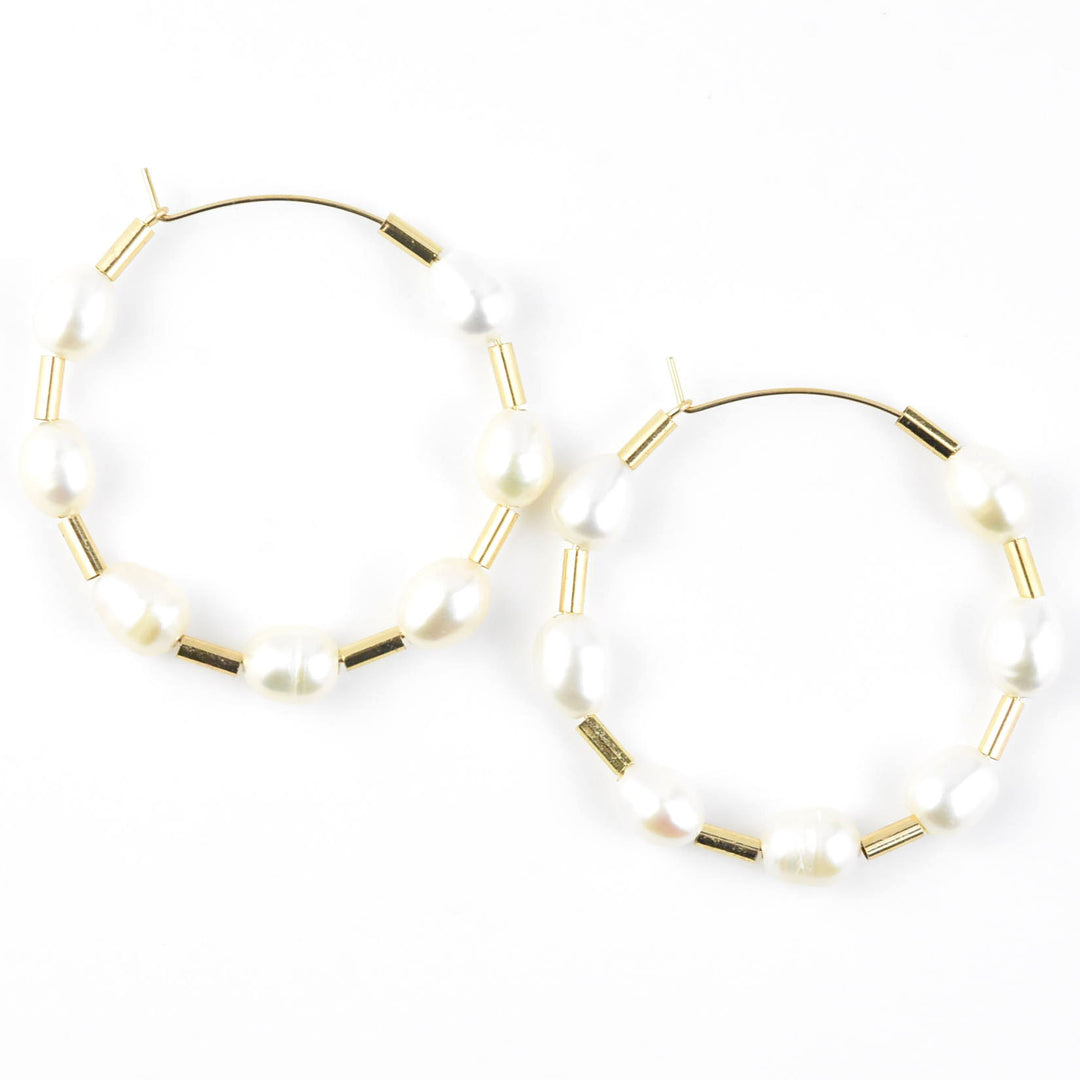 Pearl and Gold Filled Bead Hoops