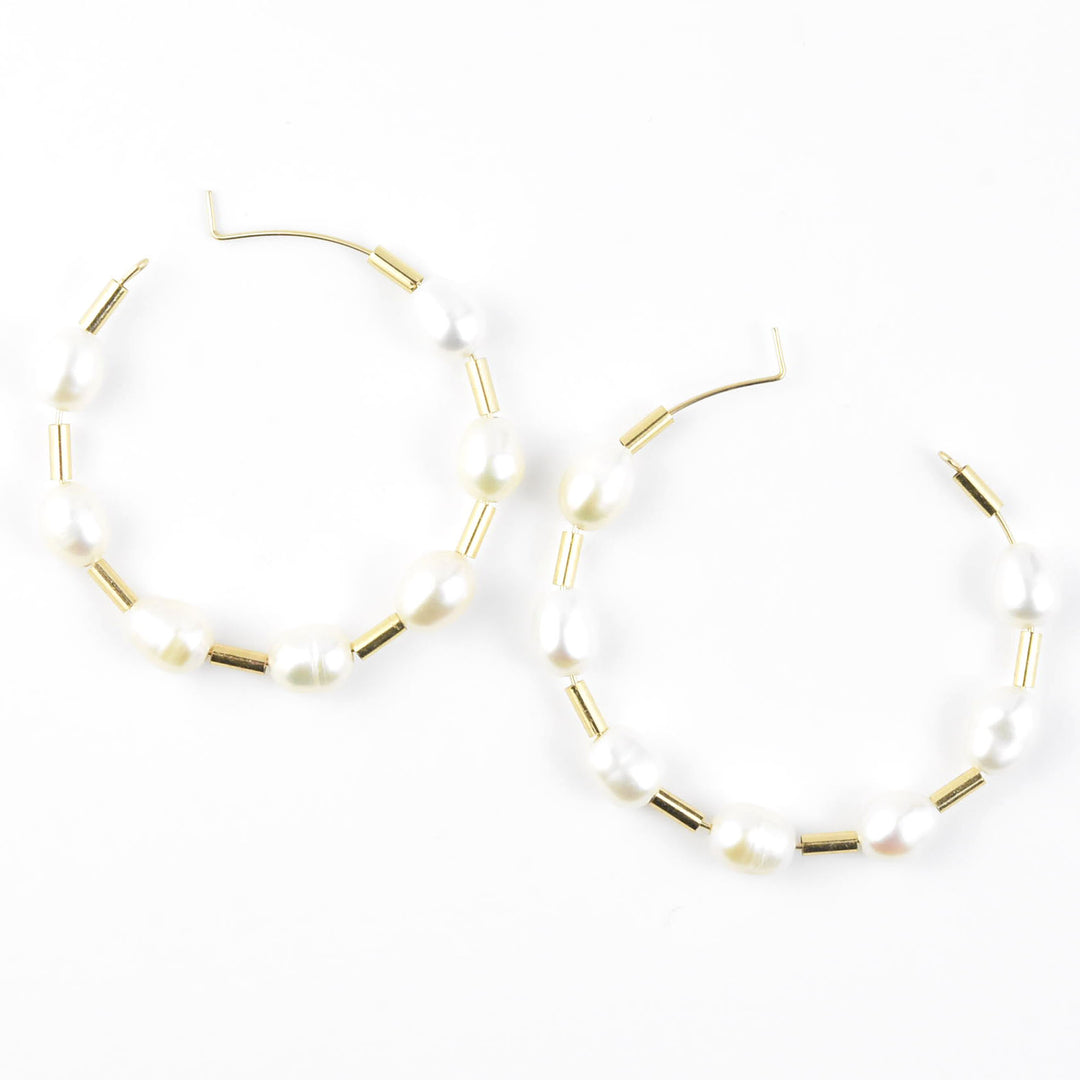 Pearl and Gold Filled Bead Hoops