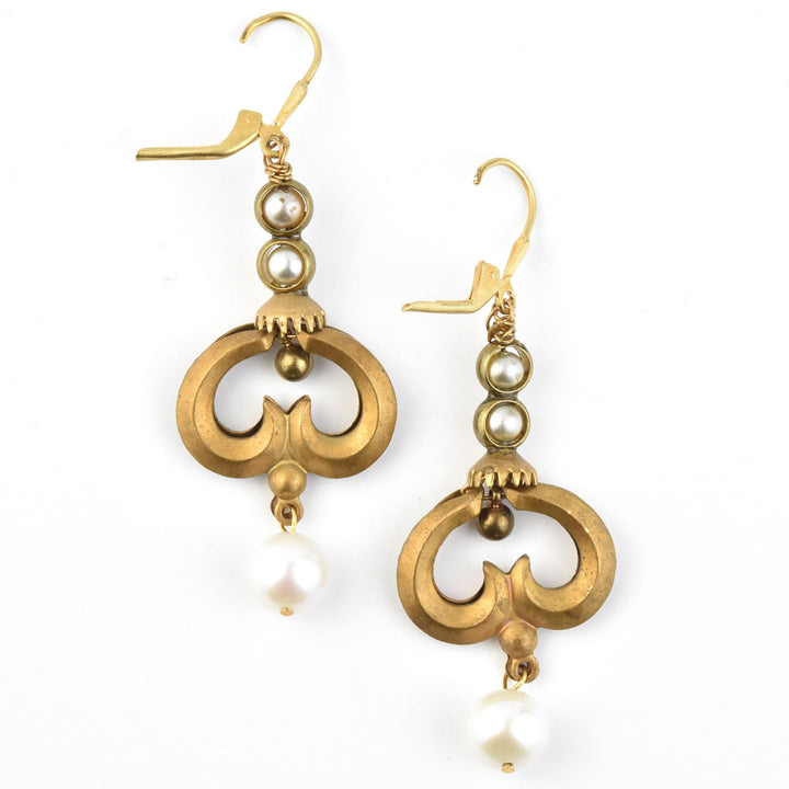 Pearl and Brass Swirl Earrings