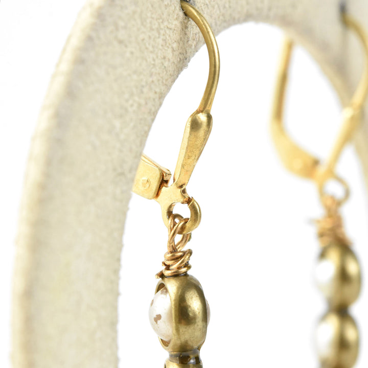 Pearl and Brass Swirl Earrings