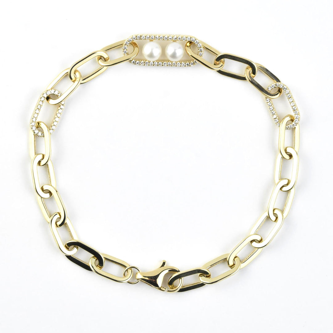 Pearl Chain Link Bracelet in 14k Gold