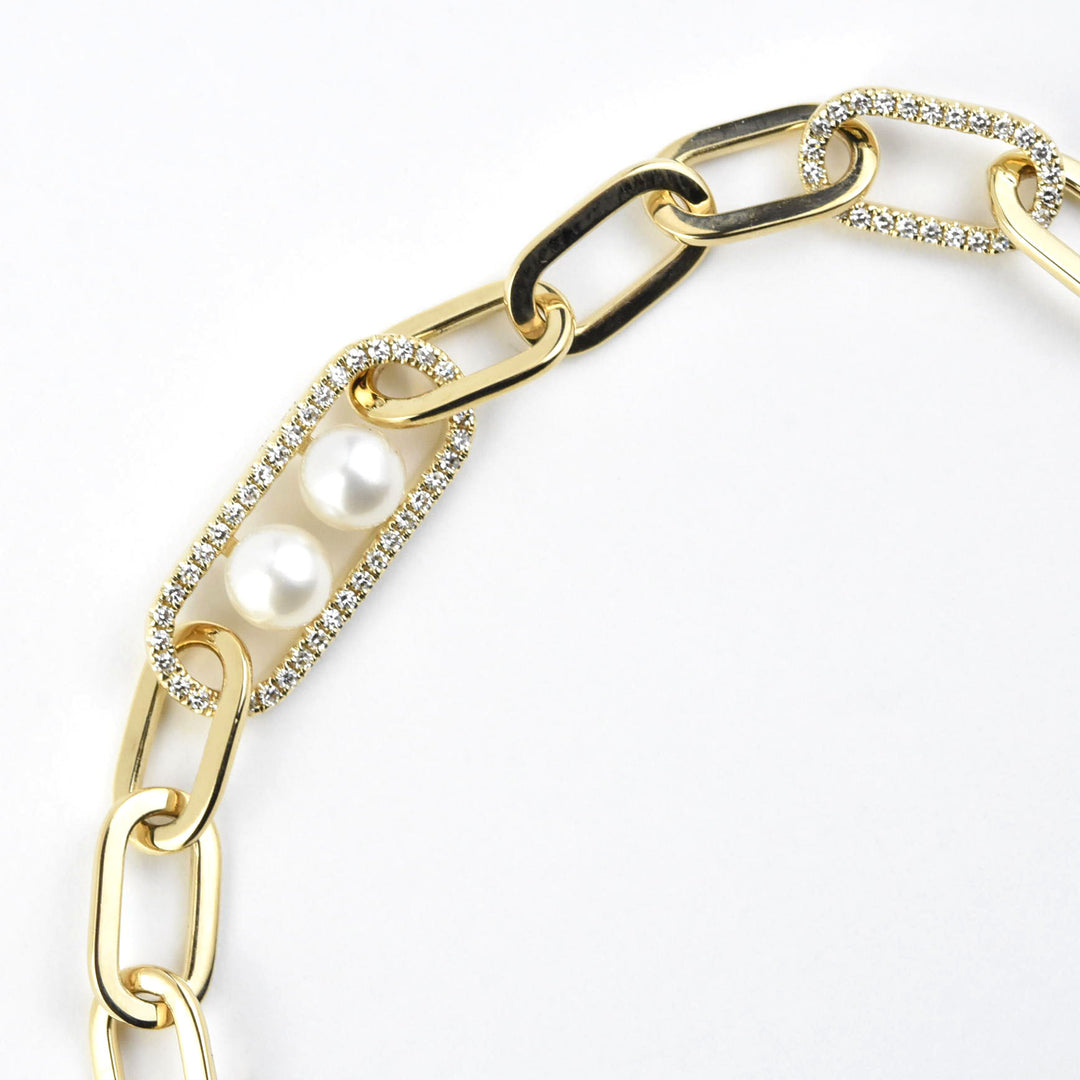 Pearl Chain Link Bracelet in 14k Gold