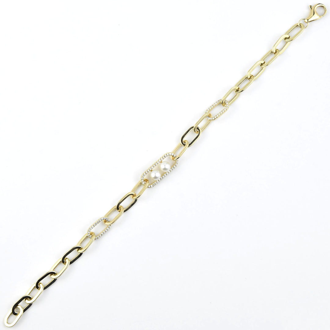 Pearl Chain Link Bracelet in 14k Gold