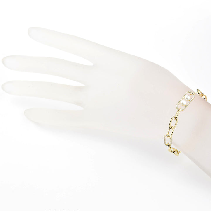 Pearl Chain Link Bracelet in 14k Gold