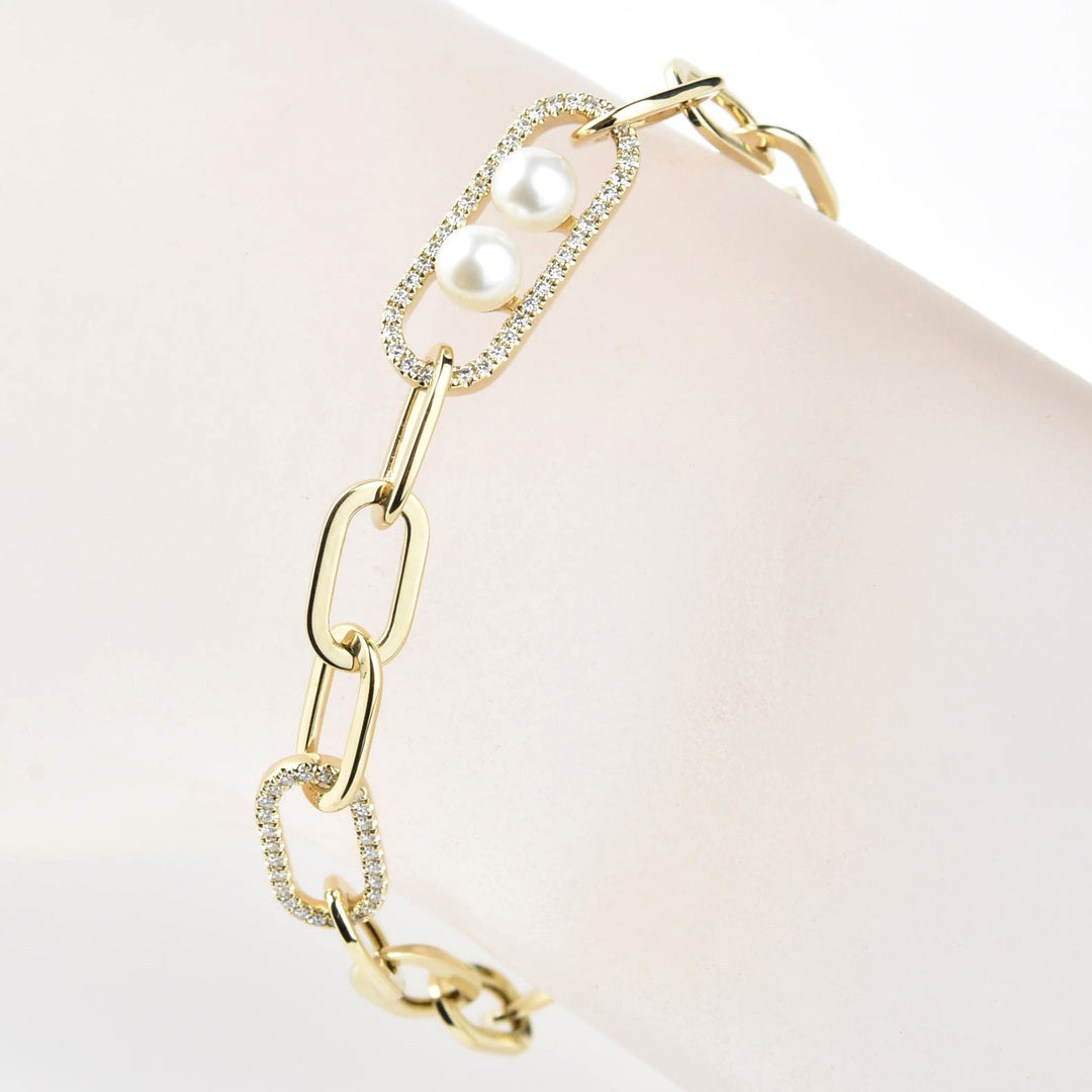 Pearl Chain Link Bracelet in 14k Gold