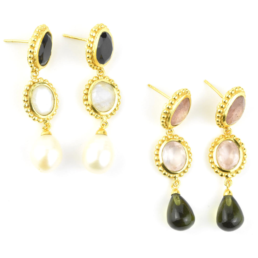 Peyton Earrings, Black Onyx & Pearl