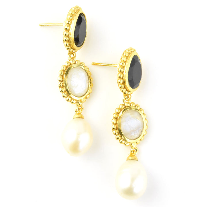 Peyton Earrings, Black Onyx & Pearl