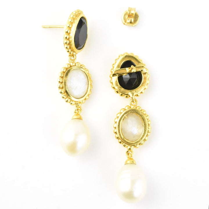 Peyton Earrings, Black Onyx & Pearl
