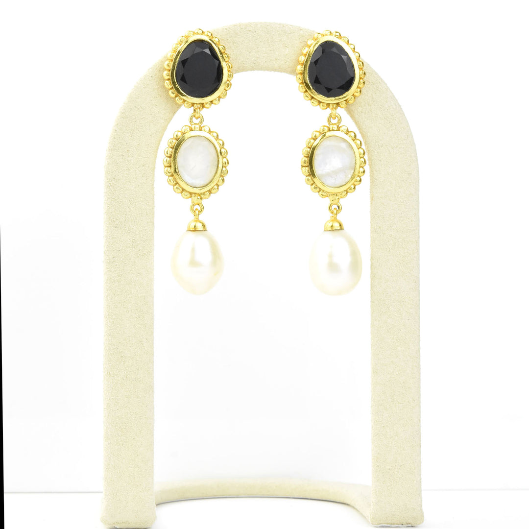 Peyton Earrings, Black Onyx & Pearl