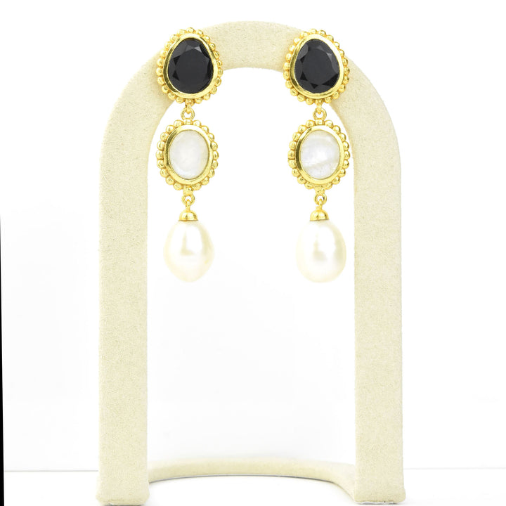 Peyton Earrings, Black Onyx & Pearl
