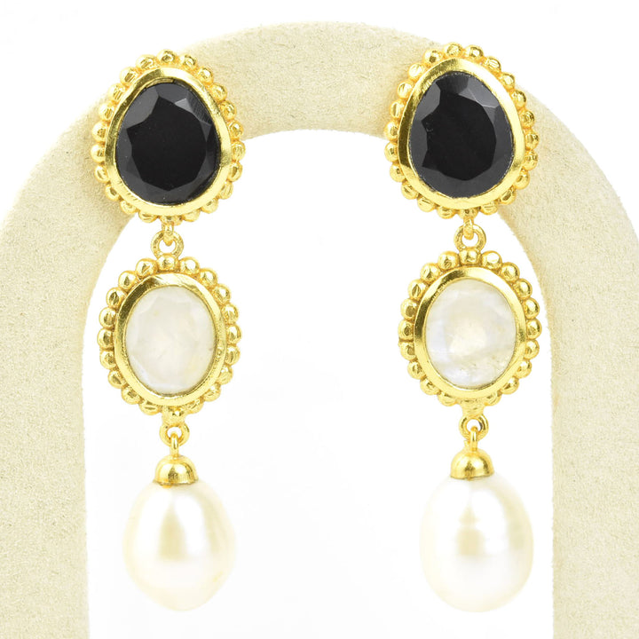 Peyton Earrings, Black Onyx & Pearl