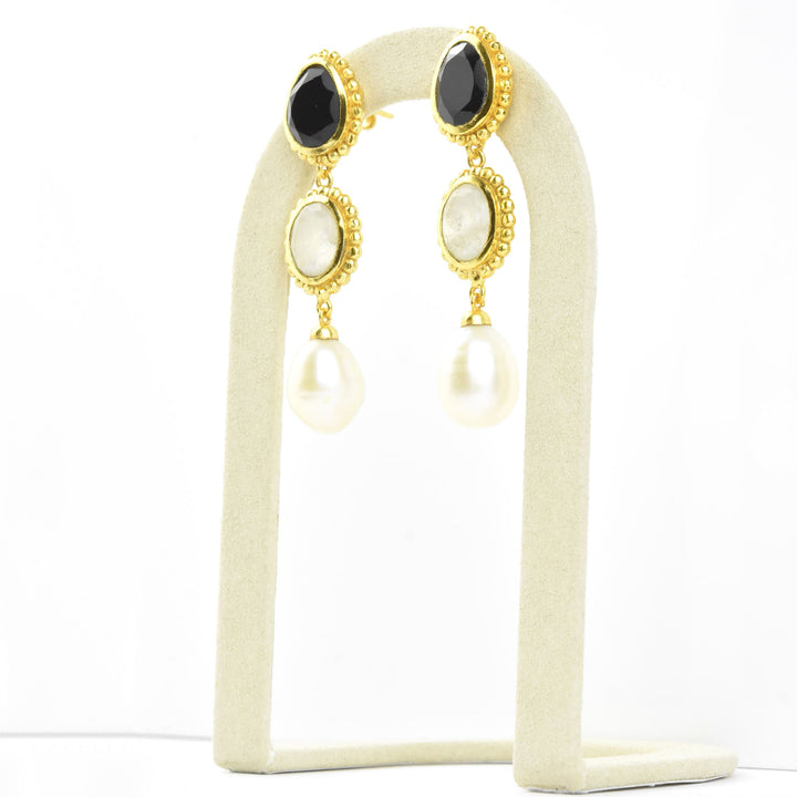 Peyton Earrings, Black Onyx & Pearl