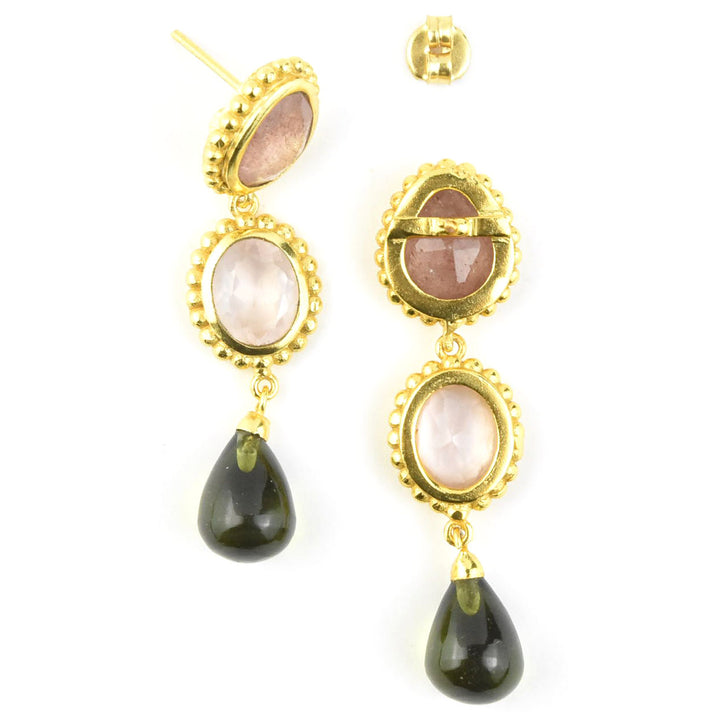 Peyton Earrings, Green Tourmaline & Strawberry Quartz