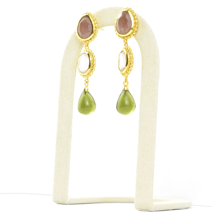 Peyton Earrings, Green Tourmaline & Strawberry Quartz