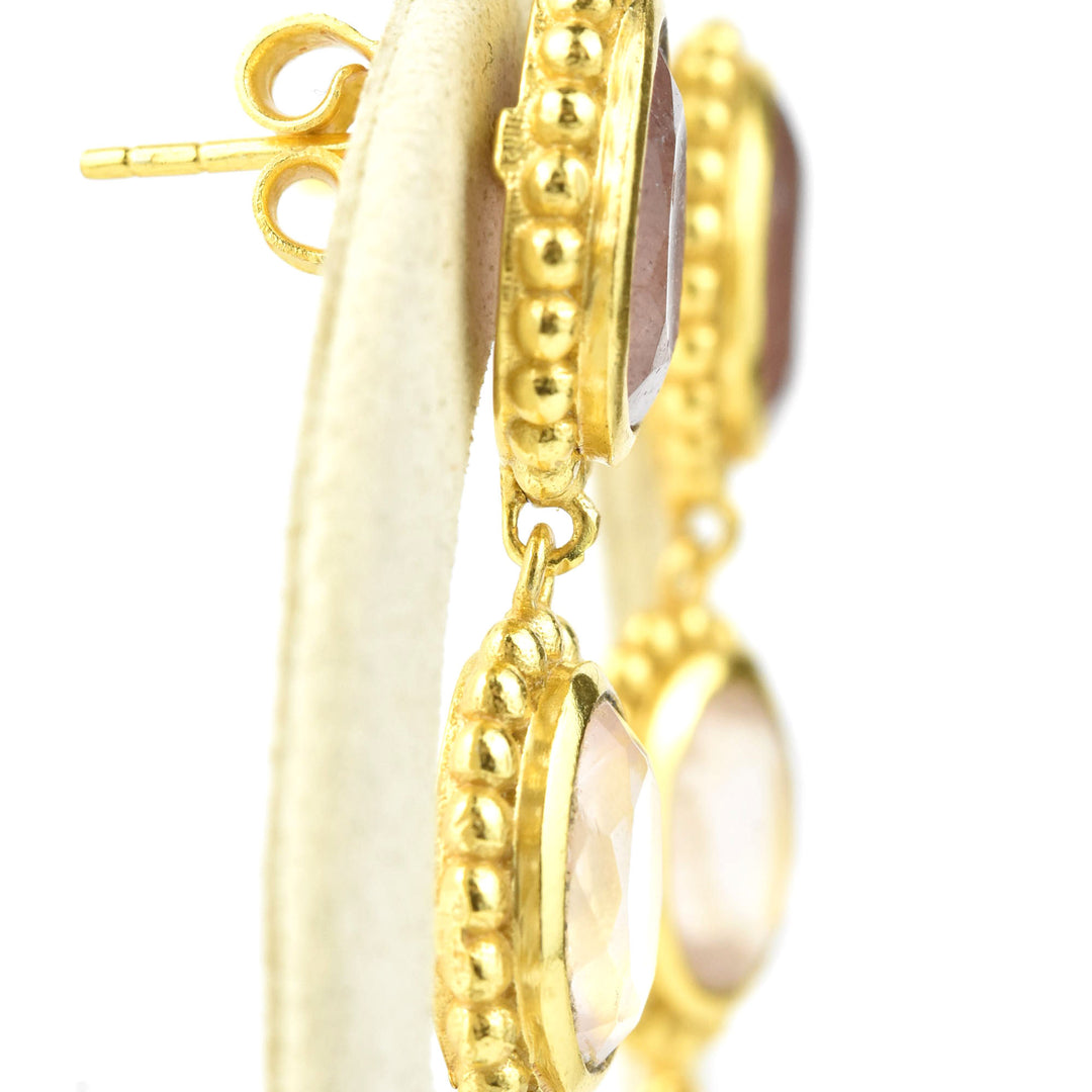 Peyton Earrings, Green Tourmaline & Strawberry Quartz