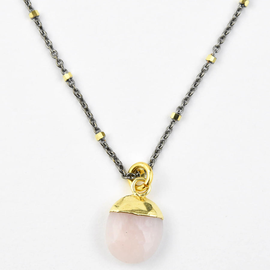 Pink Opal Necklace in Two Tone - Goldmakers Fine Jewelry