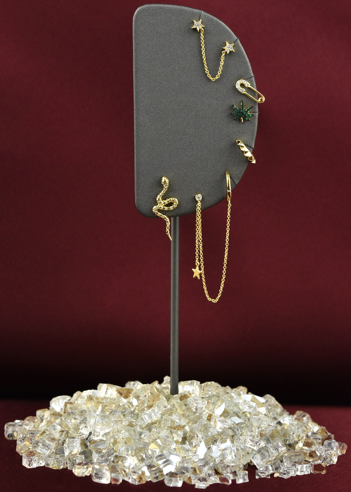 Double Pierced Star & Chain Huggie - Goldmakers Fine Jewelry