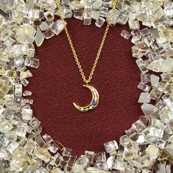 Crescent Moon & Lapis Necklace - Goldmakers Fine Jewelry