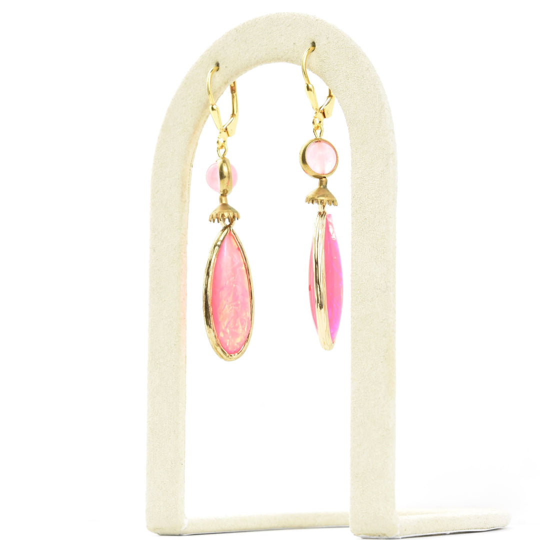 Hot Pink Teardrop Opalescent Art Glass Drops