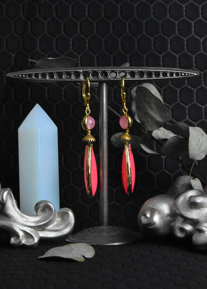 Hot Pink Teardrop Opalescent Art Glass Drops