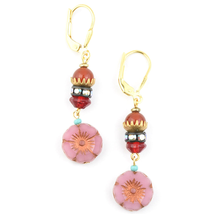 Vintage Pink & Red Flower Drops - Goldmakers Fine Jewelry