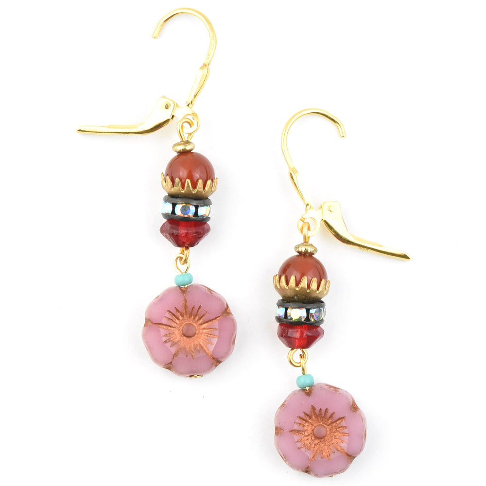 Vintage Pink & Red Flower Drops - Goldmakers Fine Jewelry