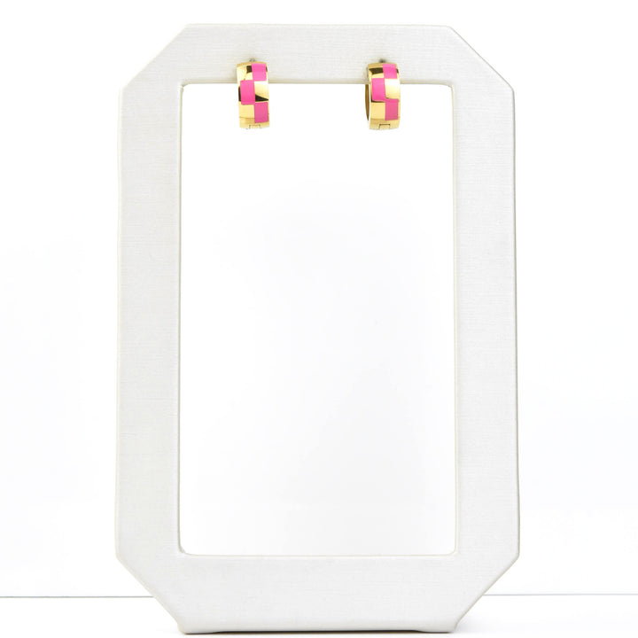 Checkered Rounded Super Chunky Huggie Hoops - Goldmakers Fine Jewelry