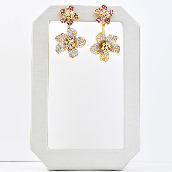 Pink Double Crystal Flower Posts - Goldmakers Fine Jewelry