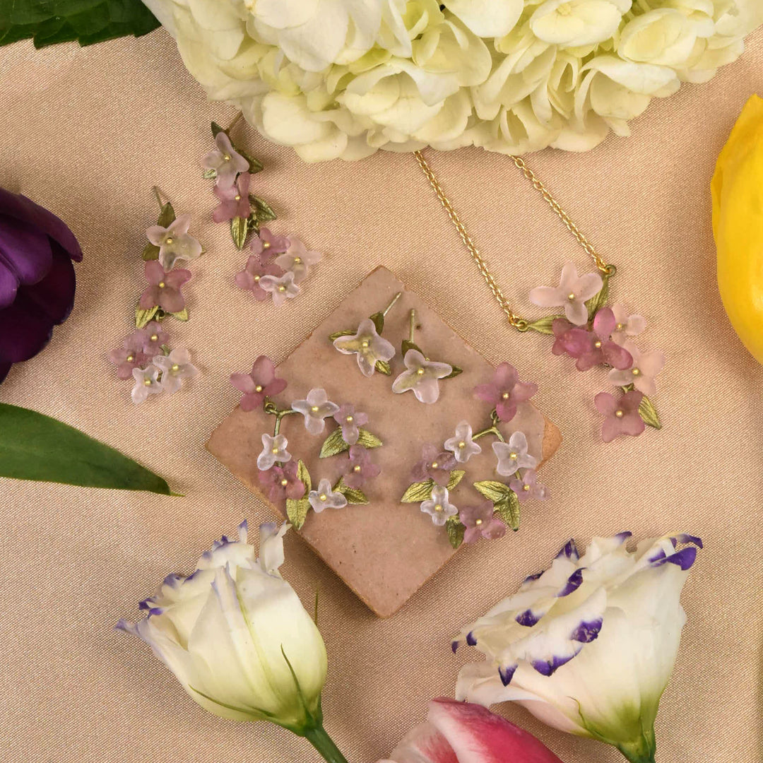 Pink Hydrangea Petal Stud Earrings - Goldmakers Fine Jewelry