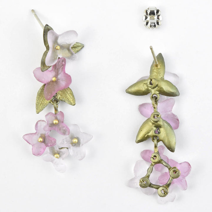 Pink Hydrangea Petal Drop Earrings - Goldmakers Fine Jewelry