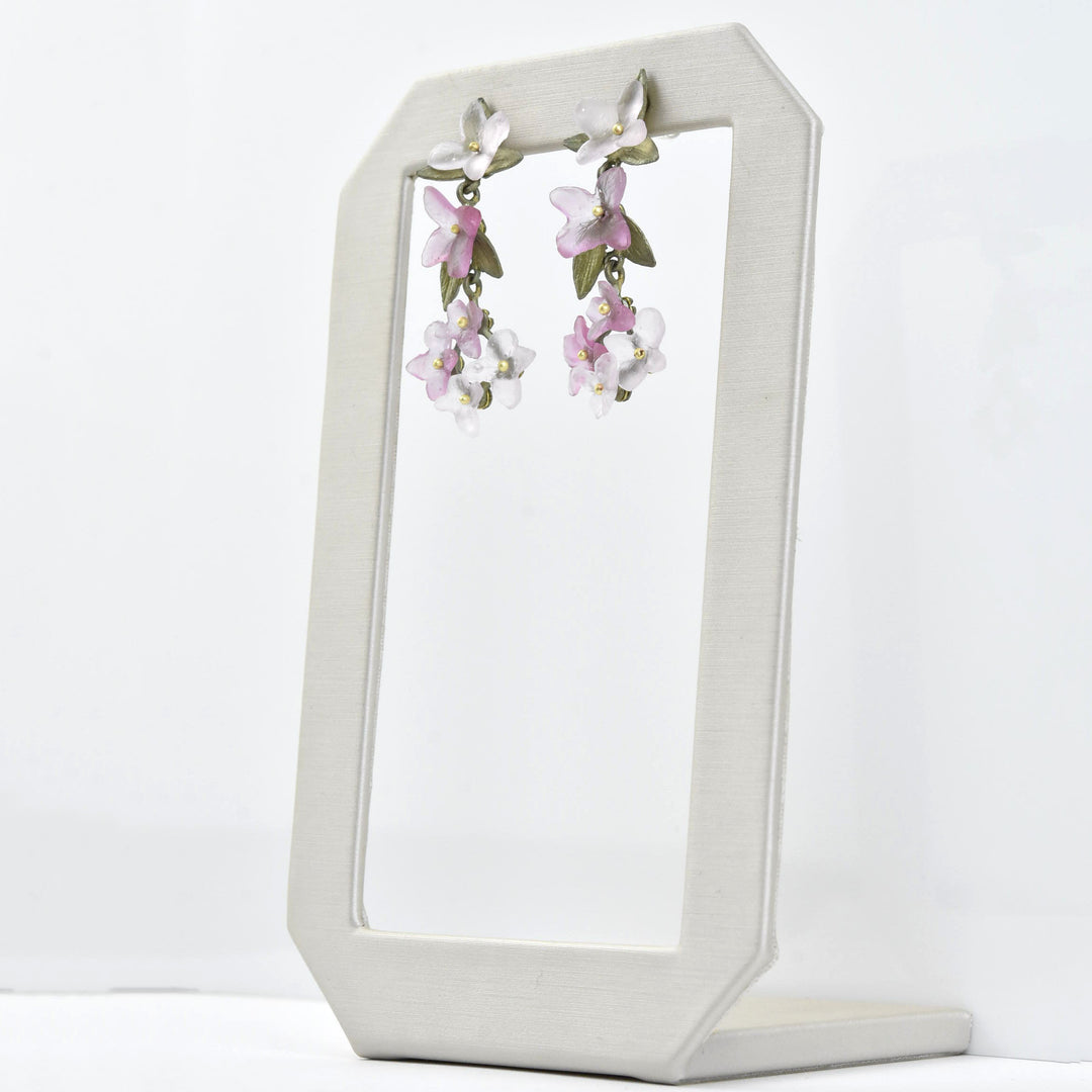 Pink Hydrangea Petal Drop Earrings - Goldmakers Fine Jewelry