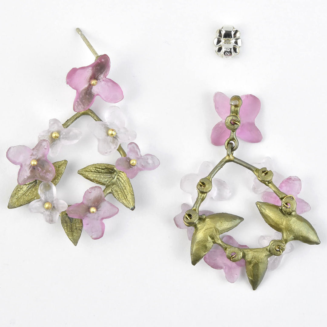 Pink Hydrangea Petal Crown Drops - Goldmakers Fine Jewelry