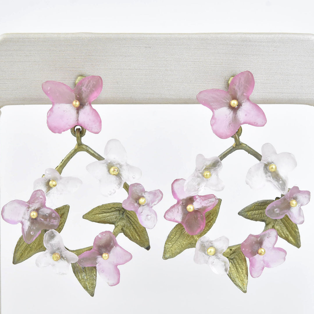 Pink Hydrangea Petal Crown Drops - Goldmakers Fine Jewelry