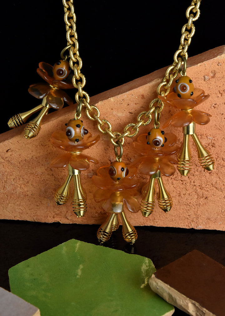Poppy Amber Floral Necklace - Goldmakers Fine Jewelry