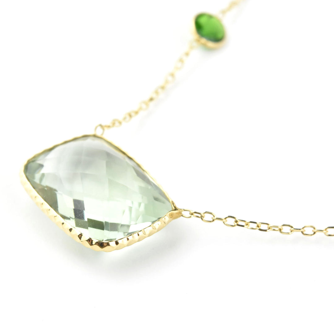 Prasiolite and Green Tourmaline Station Necklace in 14k Yellow Gold