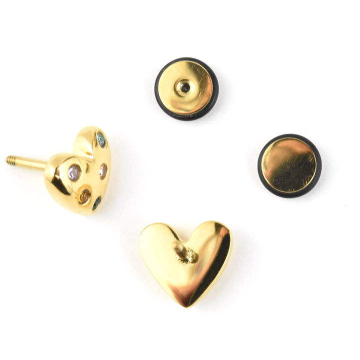 Puffy Heart Studs, Screw-back - Goldmakers Fine Jewelry