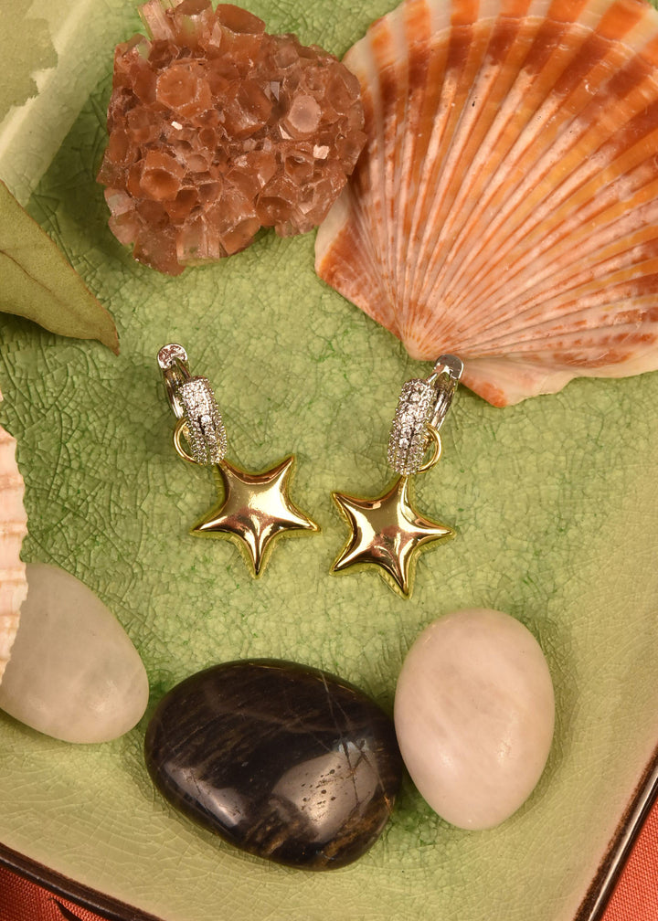Two Tone Puffy Star Huggies - Goldmakers Fine Jewelry