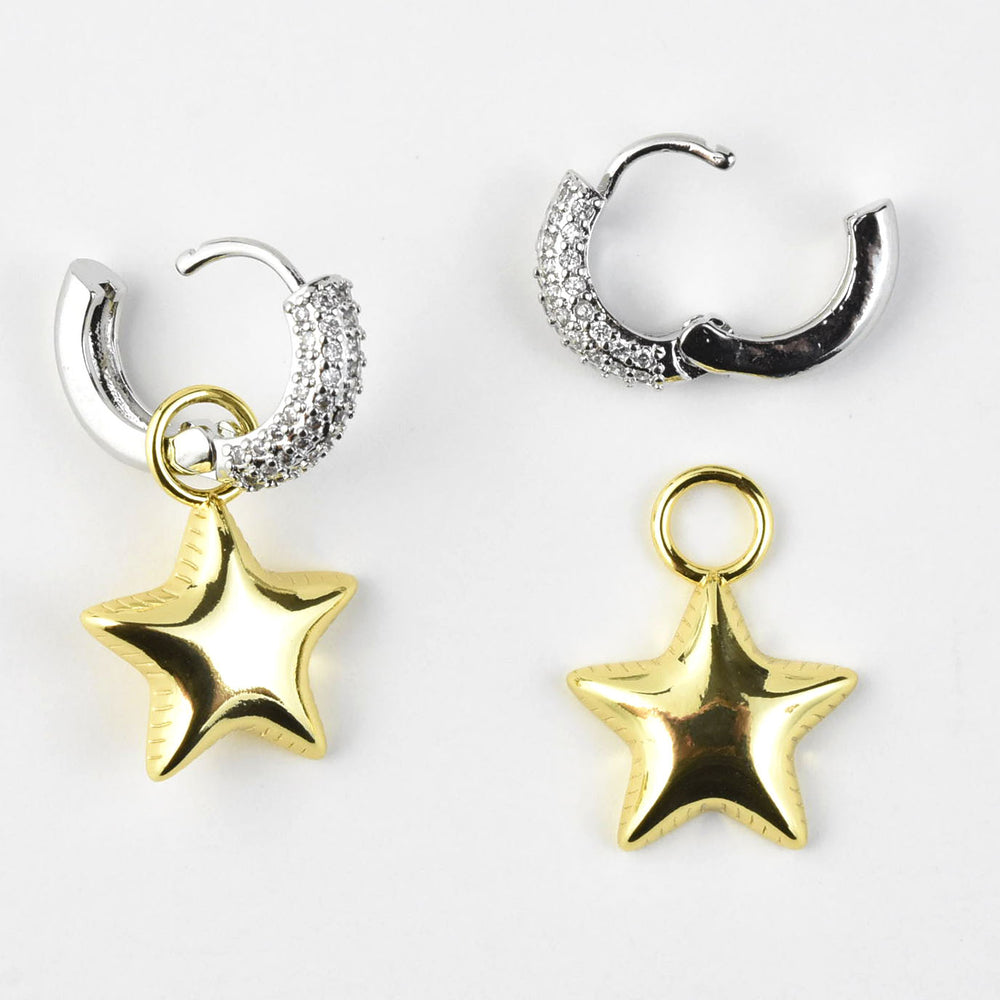 Two Tone Puffy Star Huggies - Goldmakers Fine Jewelry
