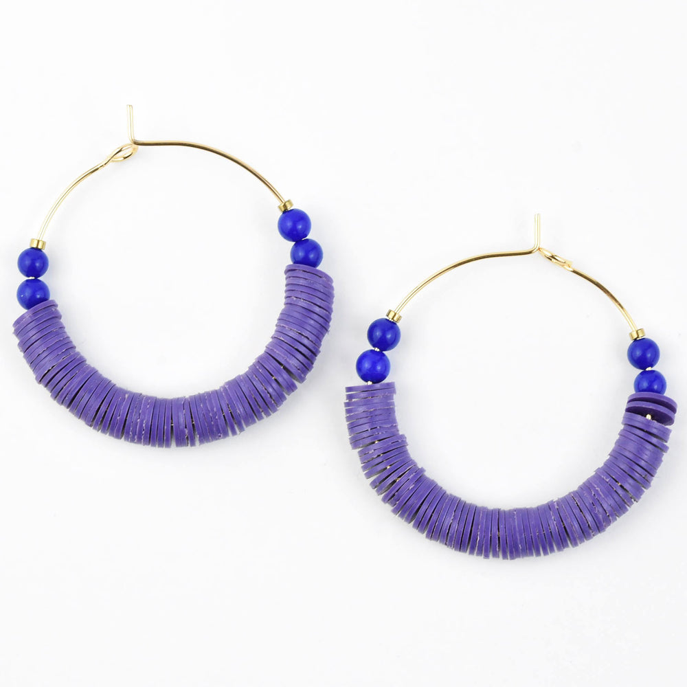 Purple and Blue Beaded Hoops - Goldmakers Fine Jewelry