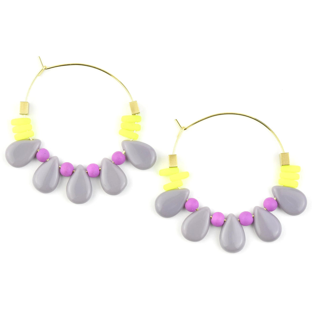 Purple, Yellow and Pink Glass Hoops - Goldmakers Fine Jewelry