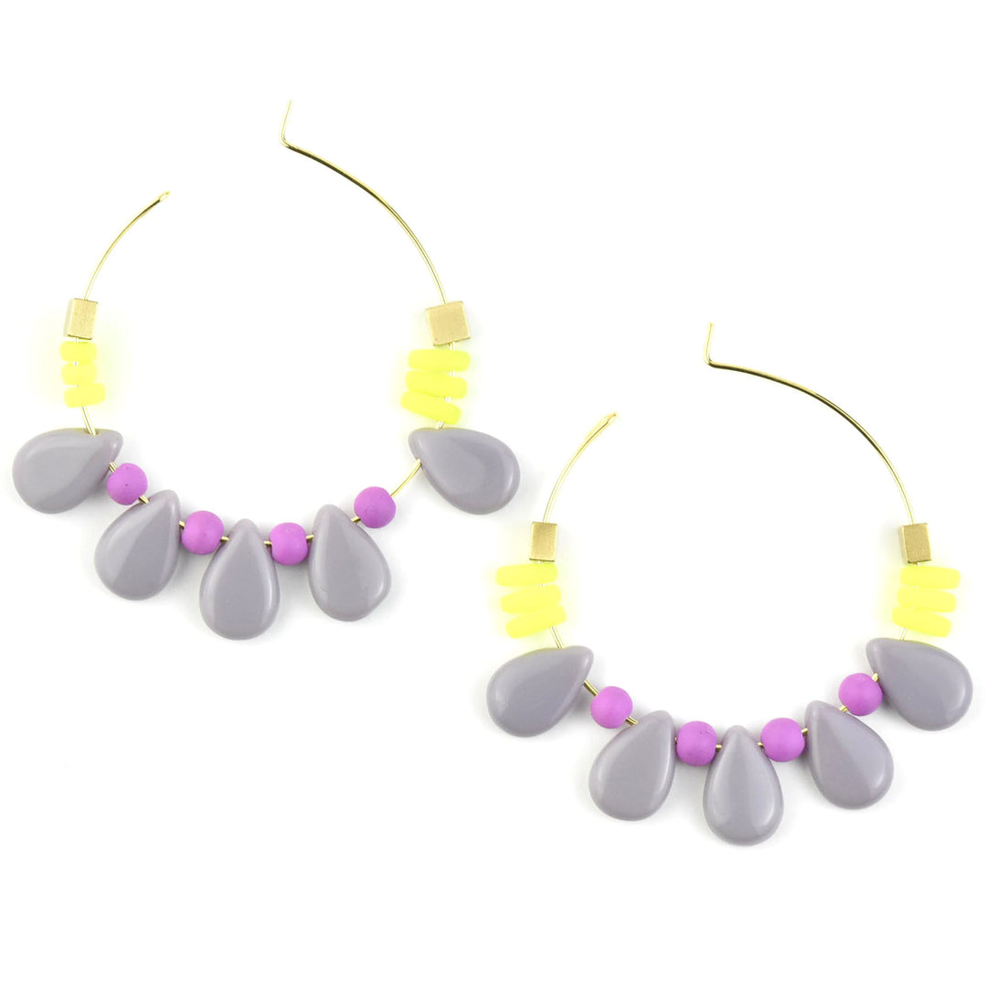 Purple, Yellow and Pink Glass Hoops - Goldmakers Fine Jewelry