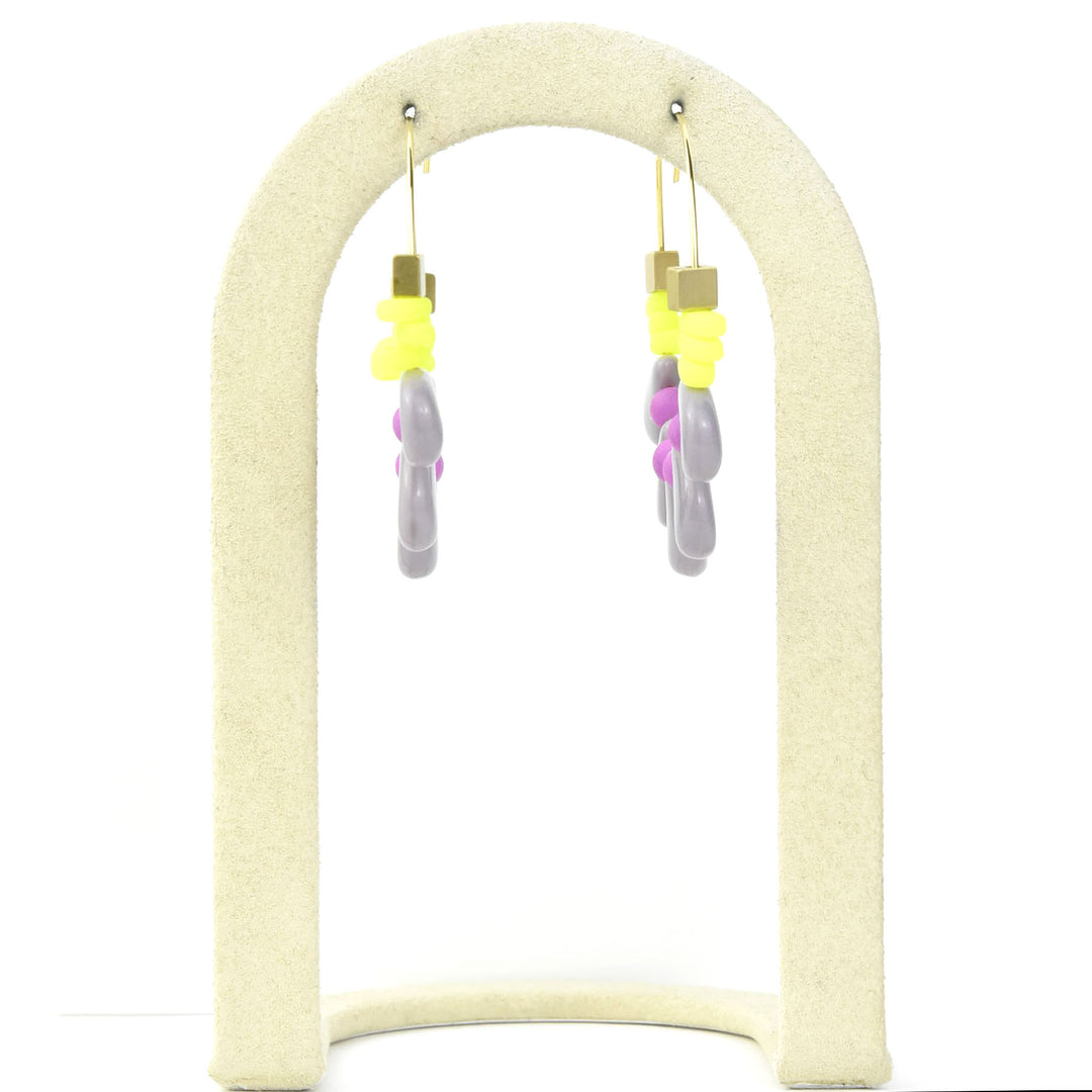 Purple, Yellow and Pink Glass Hoops - Goldmakers Fine Jewelry