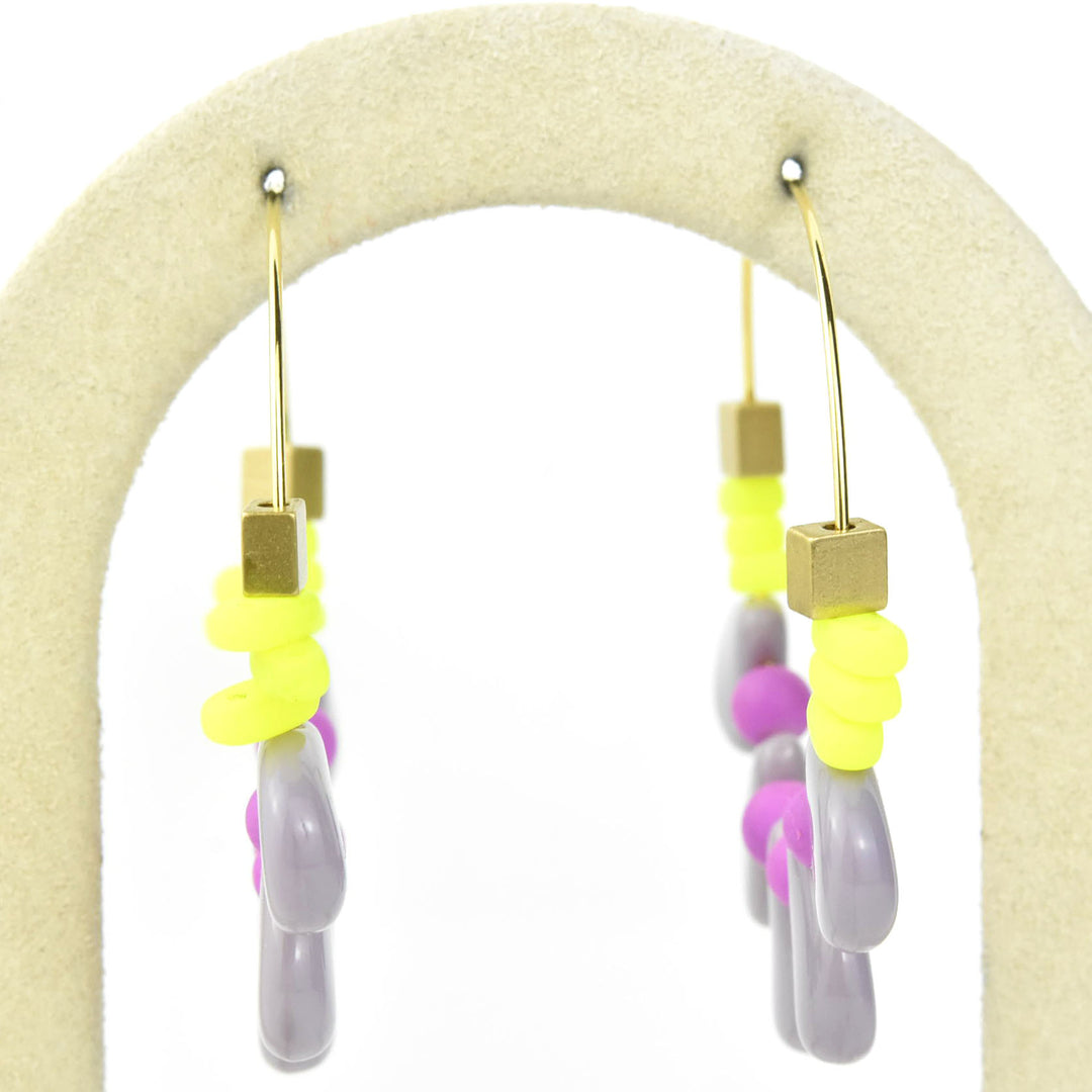 Purple, Yellow and Pink Glass Hoops - Goldmakers Fine Jewelry