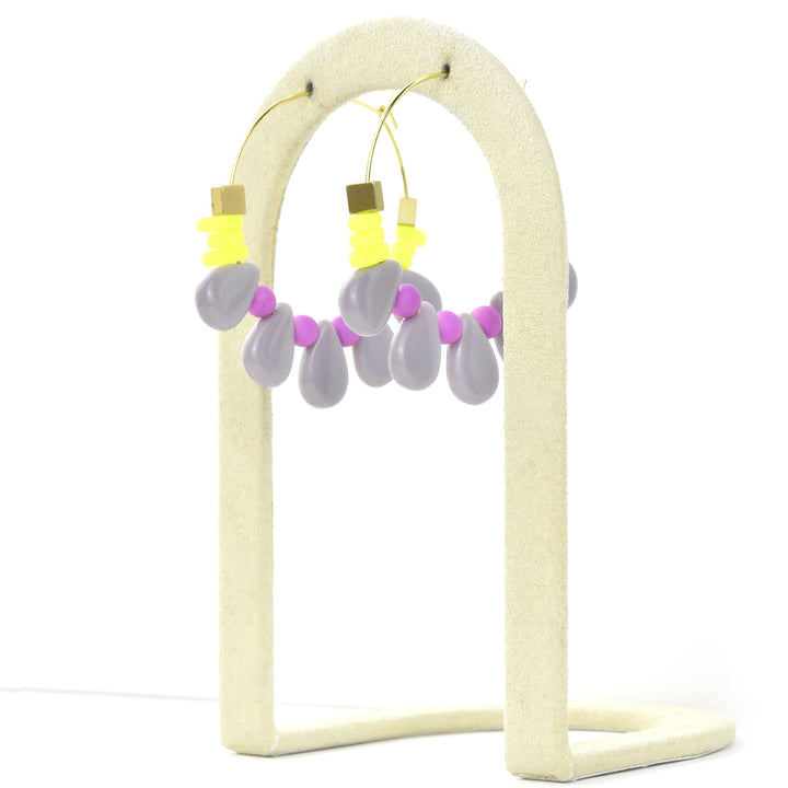 Purple, Yellow and Pink Glass Hoops - Goldmakers Fine Jewelry