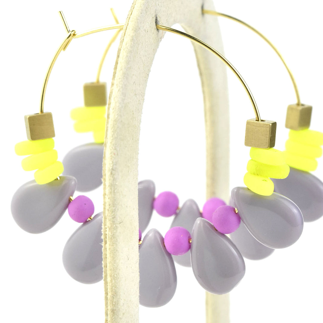 Purple, Yellow and Pink Glass Hoops - Goldmakers Fine Jewelry