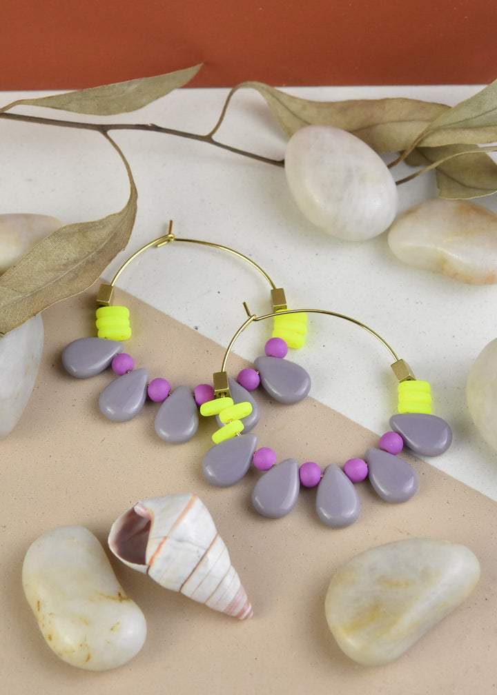 Purple, Yellow and Pink Glass Hoops - Goldmakers Fine Jewelry