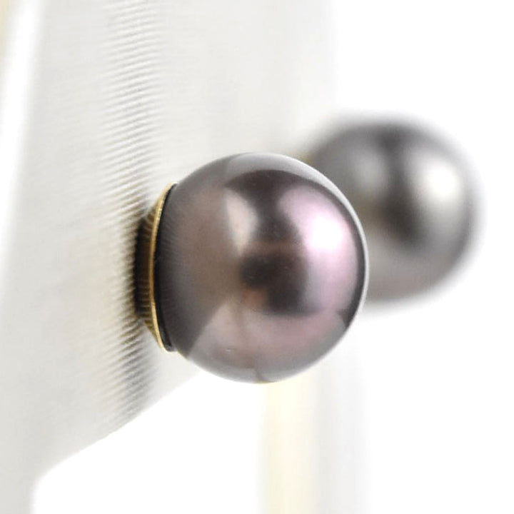 Purple Black Pearl Studs in 14k Yellow Gold No. 1