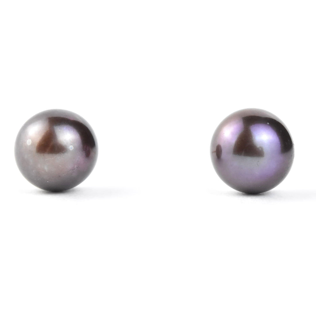 Purple Black Pearl Studs in 14k Yellow Gold No. 2