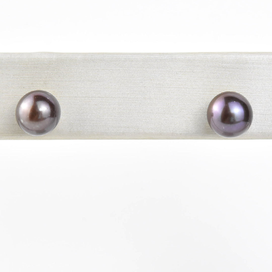 Purple Black Pearl Studs in 14k Yellow Gold No. 2