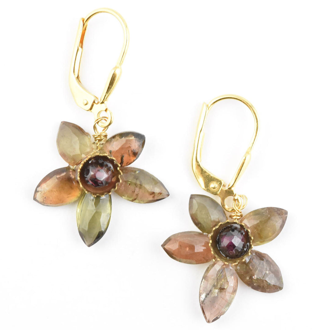 Quartz & Garnet Flower Earrings